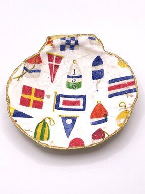 Nautical Buoy Scallop Shell Trinket Tray-Buoy Scallop Shell-New